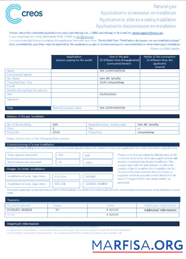 Realistic Creos Luxembourg gas utility business bill SCR example